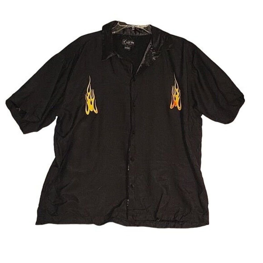 Kustom Authentic Flame Button Up Shirt Short Sleeve Black Mens Medium rockabilly